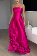 Strapless Waisted Polka Dot Applique Maxi Party Dress