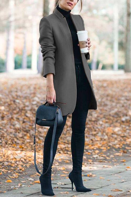 Margovil Ellen Stand Collar Open Front Pockets Coat