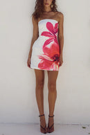 Margovil Strapless Tube Pocketed Lily Print Mini Dress