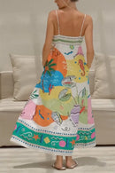Margovil Spaghetti Strap High Waist Tropic Print Maxi Holiday Dress