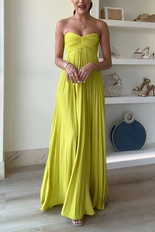 Exquisite Strapless Pleated Maxi Party Dress