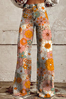 Vintage Floral Print Wide Leg Pants