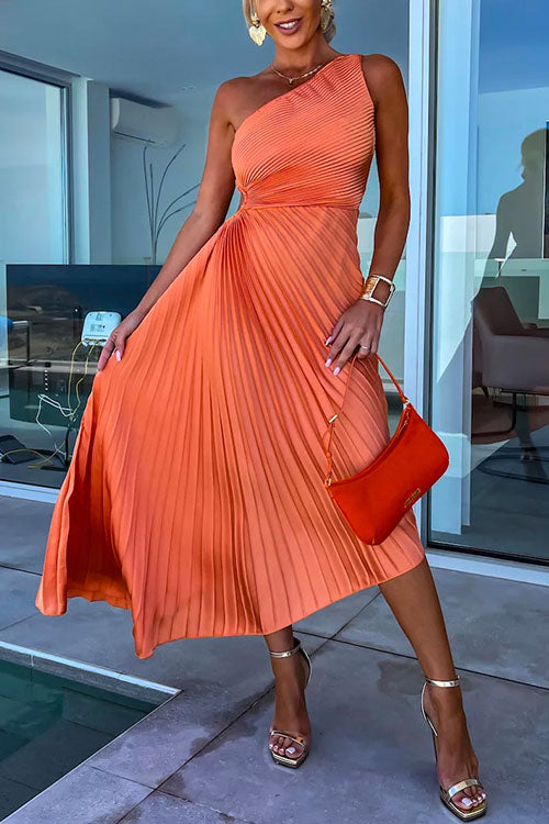 One Shoulder Cut Out Waist Irregular Pleated Party Dress