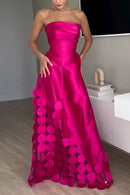 Strapless Waisted Polka Dot Applique Maxi Party Dress