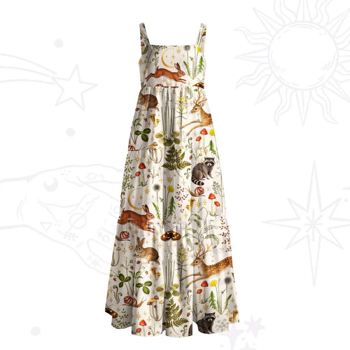 Enchanted Forest Animals Wide Straps Maxi Dress