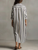 Casual Striped Shirt Bohemian Style Maxi Dress