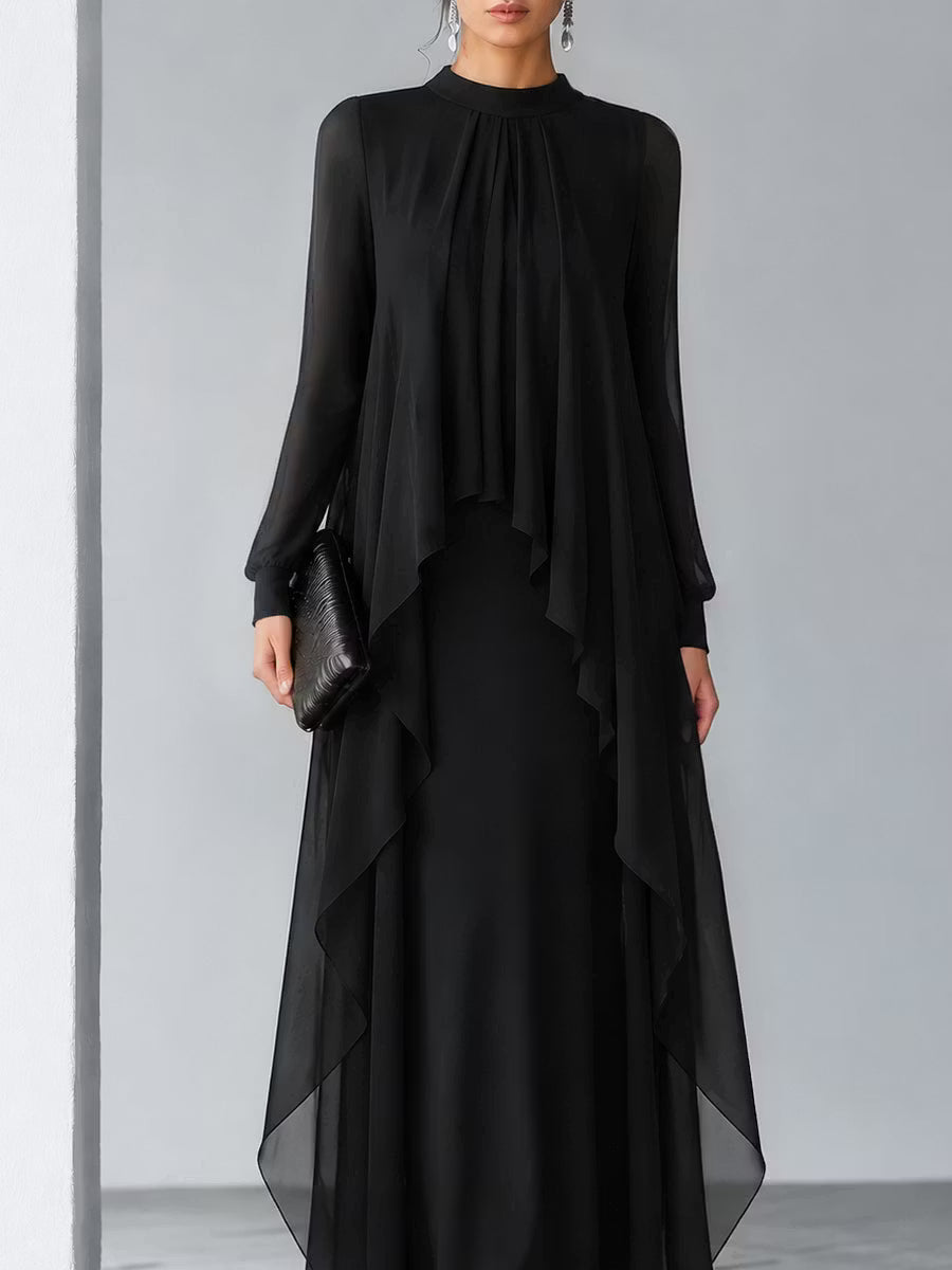 Relaxed Flowing Layered Chiffon Maxi Dress