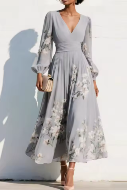 Elaria – Graceful Floral Pleated Maxi Dress