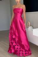 Strapless Waisted Polka Dot Applique Maxi Party Dress