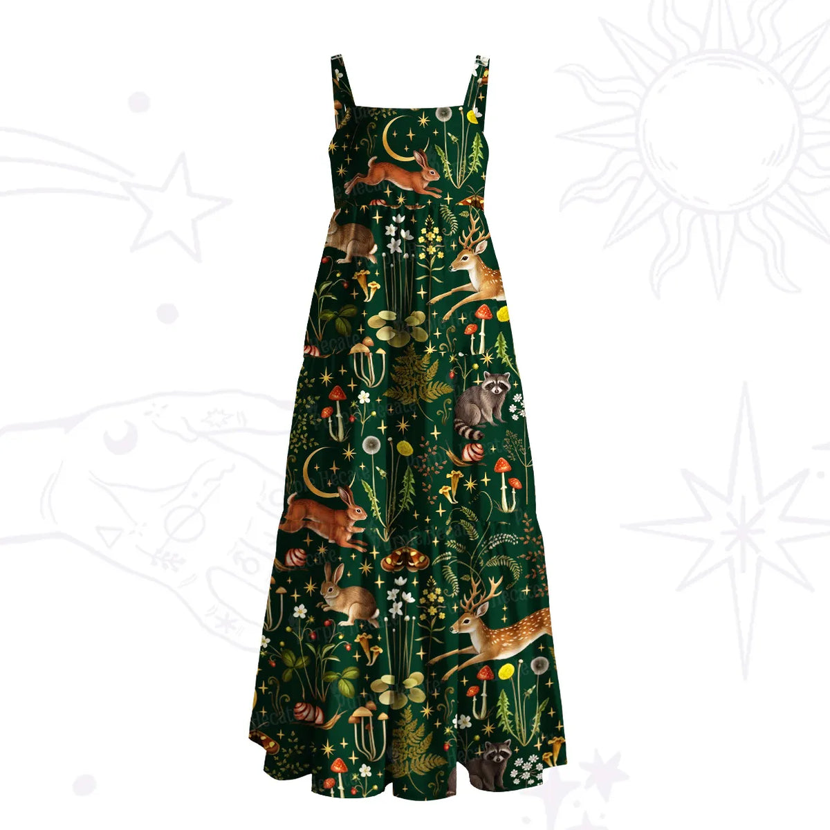 Enchanted Forest Animals Wide Straps Maxi Dress