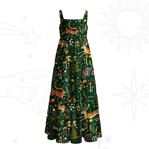Enchanted Forest Animals Wide Straps Maxi Dress