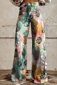 High Waist Unique Print Wide Leg Pants
