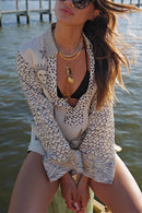 Collared V Neck Shirt and Side Slit Shorts Vitamin Sea Print Set