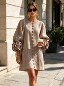 Floral Button-down Midi Dress With Striking Floral Cuffs