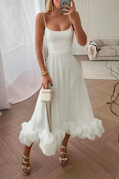 Margovil High Waist Ruffle Hem Swing Maxi Cami Party Dress