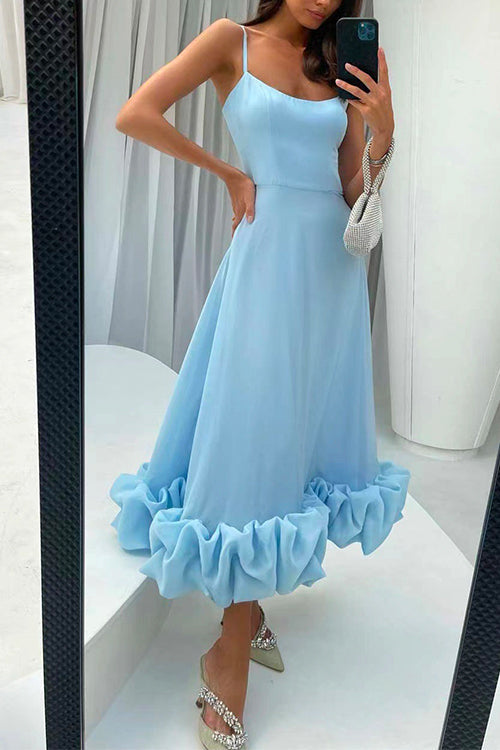 Margovil High Waist Ruffle Hem Swing Maxi Cami Party Dress