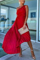One Shoulder Cut Out Waist Irregular Pleated Party Dress