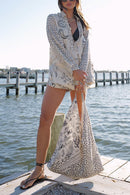 Collared V Neck Shirt and Side Slit Shorts Vitamin Sea Print Set