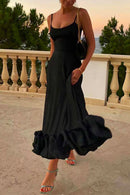 Margovil High Waist Ruffle Hem Swing Maxi Cami Party Dress