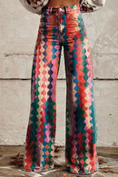 High Rise Color Block Printed Wide Leg Pants