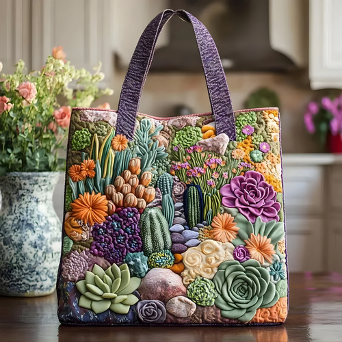 Colorful Succulent Garden | Handmade Quilted Tote