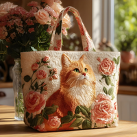 Elegant Ginger Cat & Rose Garden | Handmade Quilted Tote