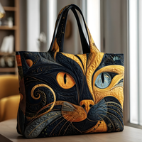 Mystic Dual-Eyed Cat | Handmade Quilted Tote