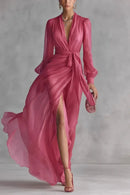 Vivienne – Flowing Satin Wrap Maxi Dress