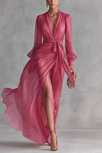 Vivienne – Flowing Satin Wrap Maxi Dress