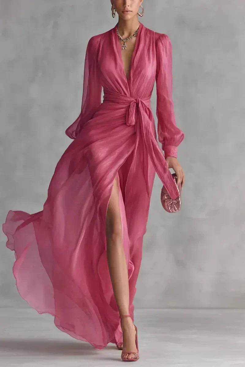 Vivienne – Flowing Satin Wrap Maxi Dress
