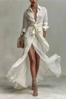 Sorella – Flowing Tie-Waist Maxi Shirt Dress