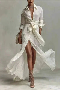 Sorella – Flowing Tie-Waist Maxi Shirt Dress