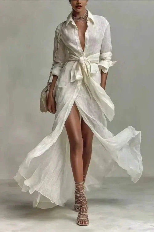 Sorella – Flowing Tie-Waist Maxi Shirt Dress