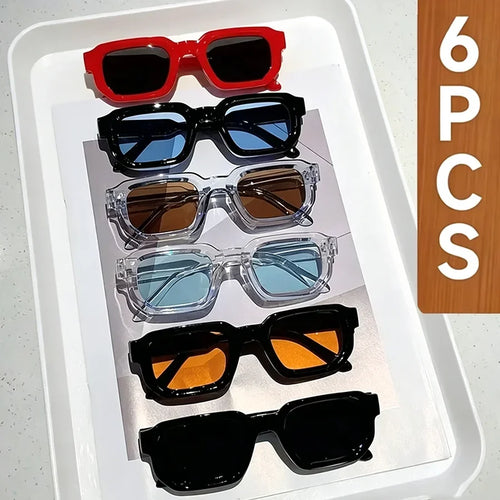 🕶️🔆 6 - Pack Vintage Rectangle Frame Sunglasses for Men & Women with UV400 Protection