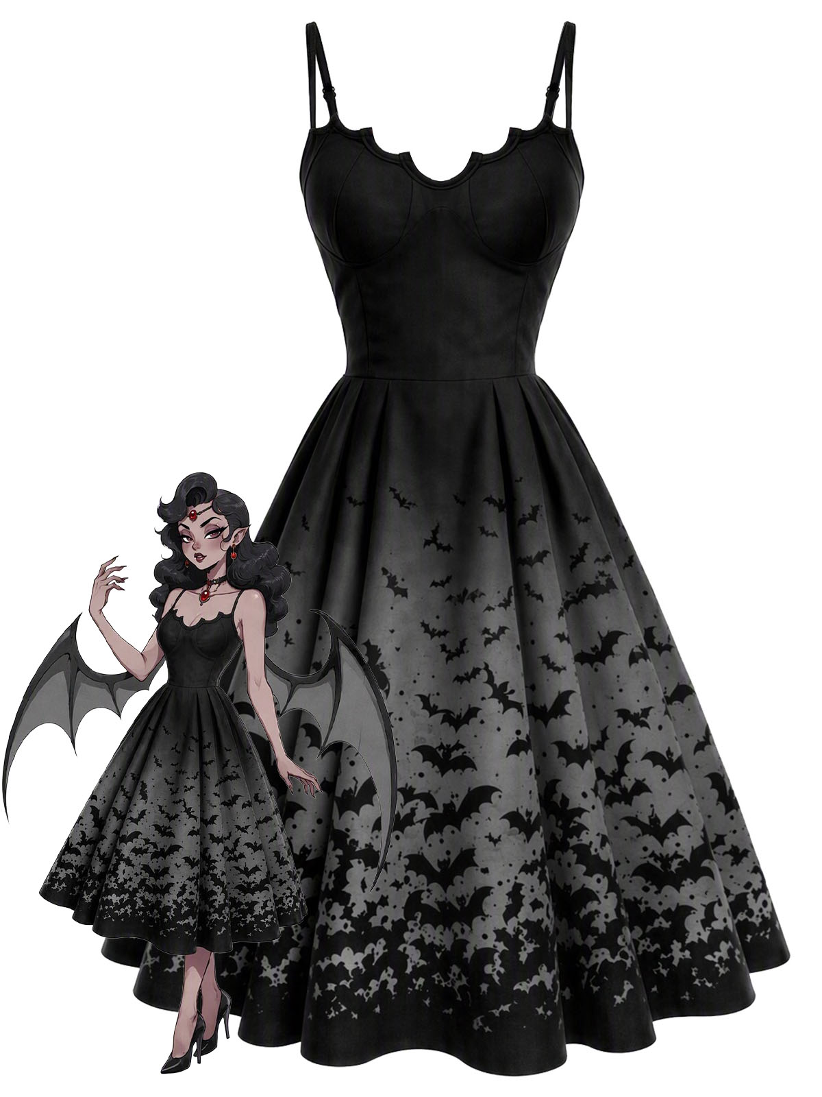 Bat Gothic Spaghetti Strap Swing Dress
