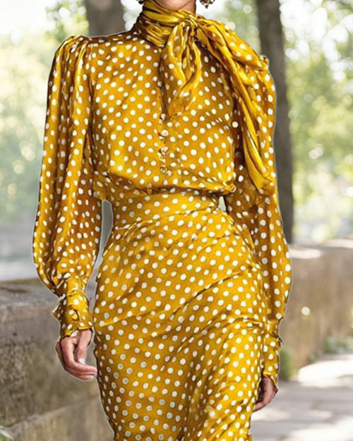 Vintage Polka Dot Shirt Skirt Set