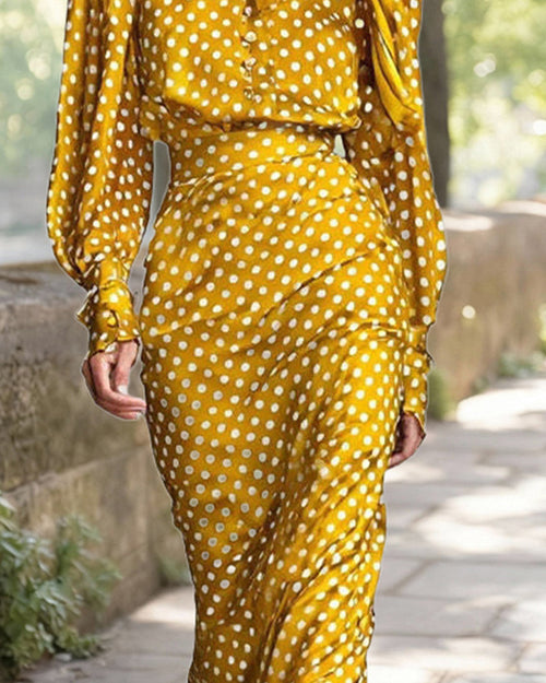 Vintage Polka Dot Shirt Skirt Set