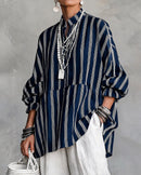 Ruffle Stand Collar Striped Babydoll Top