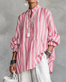 Ruffle Stand Collar Striped Babydoll Top