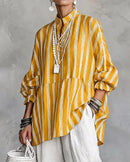Ruffle Stand Collar Striped Babydoll Top