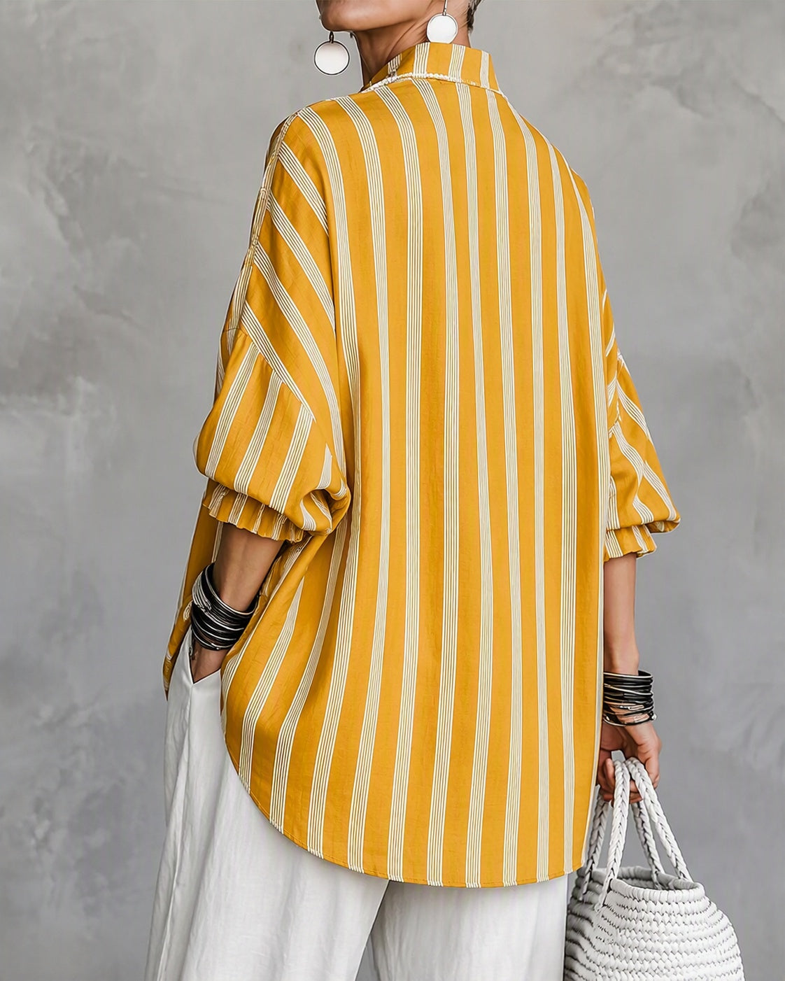 Ruffle Stand Collar Striped Babydoll Top