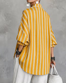 Ruffle Stand Collar Striped Babydoll Top