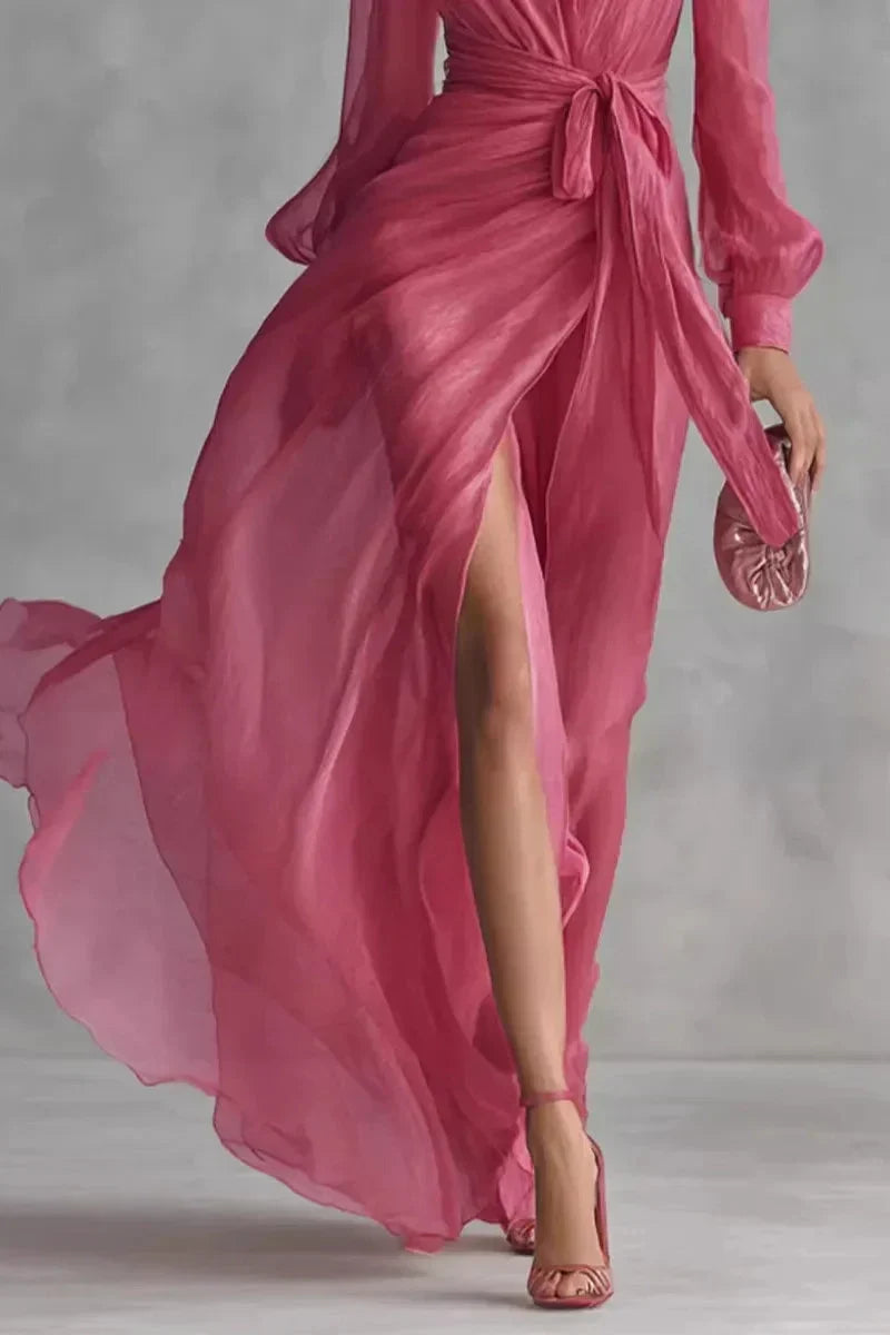 Vivienne – Flowing Satin Wrap Maxi Dress