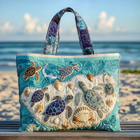Sea Turtle Beach Scene | Handmade Quilted Tote