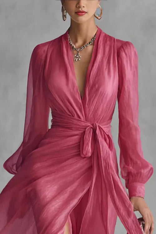Vivienne – Flowing Satin Wrap Maxi Dress