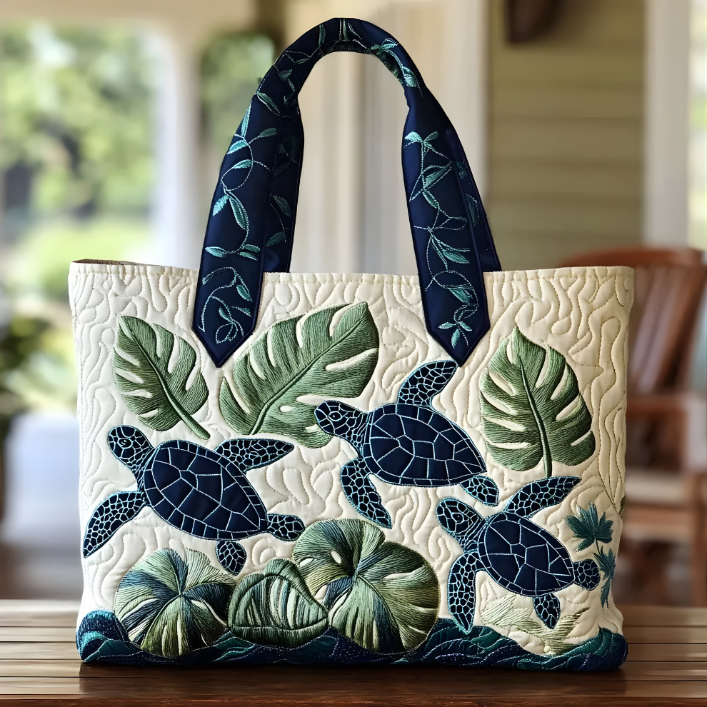 Tropical Sea Turtle Leaves | Handmade Quilted Tote