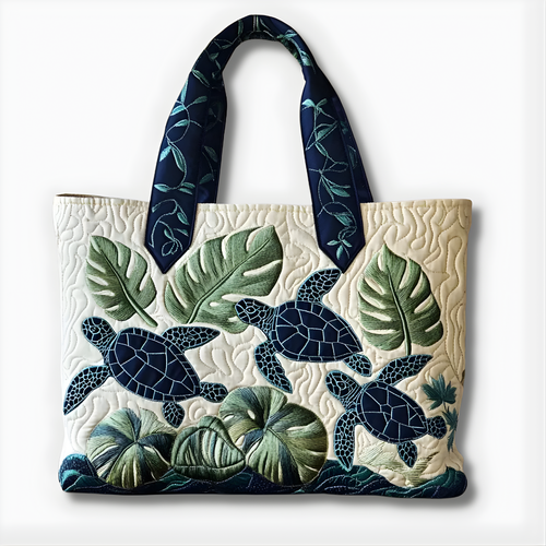 Tropical Sea Turtle Leaves | Handmade Quilted Tote