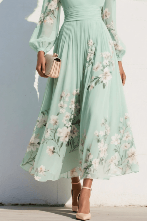 Elaria – Graceful Floral Pleated Maxi Dress
