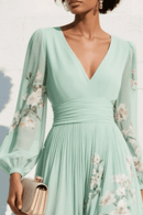 Elaria – Graceful Floral Pleated Maxi Dress
