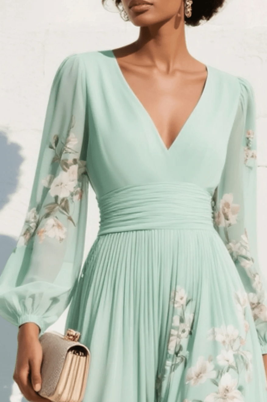 Elaria – Graceful Floral Pleated Maxi Dress
